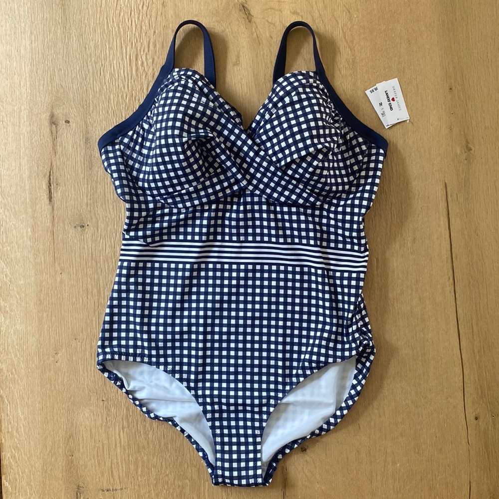 Draper James Navy and White Gingham One-Piece Swimsuit NWT